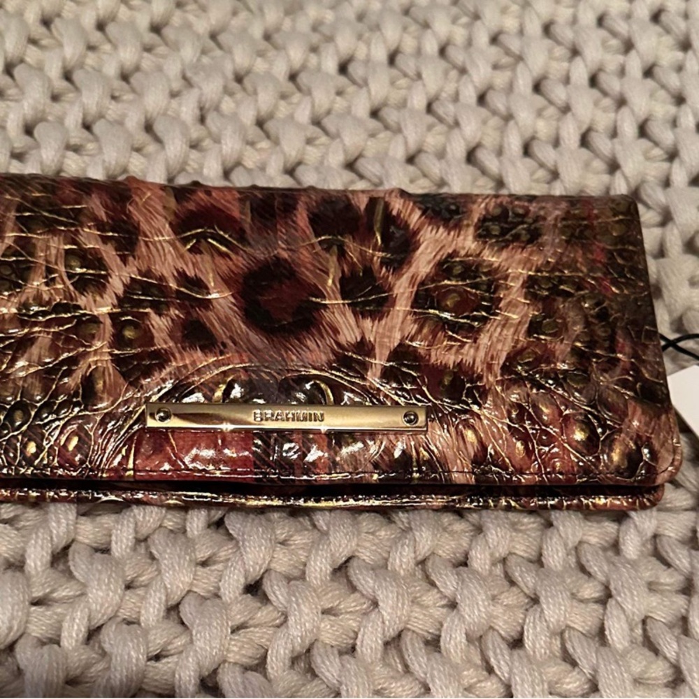 Brahmin Brown Leopard Print Wallet with Glossy Finish